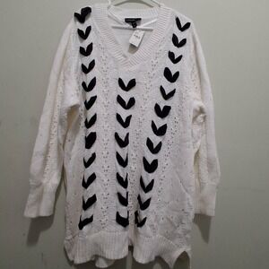 Lane Bryant Sweater Womens‎ Plus 22/24 White V-Neck Pointelle Ribbon Pullover